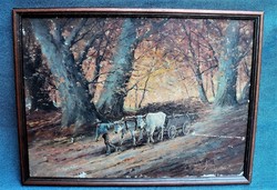 Gyula Gutaházy Németh (1892-1959) ox painting of an ox cart