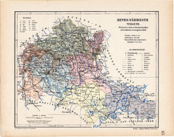 Heves vármegye térkép 1904 (3), megye, Nagy - Magyarország, eredeti, Kogutowicz Manó, atlasz