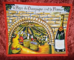 New, labeled! French champagne scene on a small tablecloth! 45X35cm