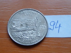 USA 25 CENT 1/4 DOLLÁR 2008 P (Arizona) Réz-nikkellel futtatott réz, G. Washington 94.