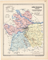 Győr vármegye térkép 1904 (3), megye, Nagy - Magyarország, eredeti, Kogutowicz Manó, atlasz