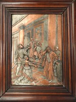 Biedermeier silver-plated bronze wall relief with Spanish historical scene