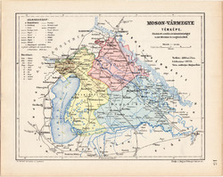 Moson vármegye térkép 1904 (3), megye, Nagy - Magyarország, eredeti, Kogutowicz Manó, atlasz