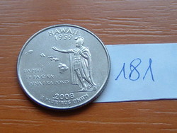 USA 25 CENT 1/4 DOLLÁR 2008 D (Hawaii) Réz-nikkellel futtatott réz, G. Washington 181.