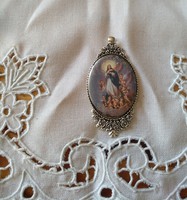 Szűz Mária, Madonna, katolikus kegytárgy, antik medál ezüstözött keretében, ajánljon!