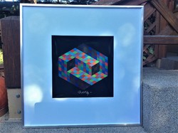 Viktor vasarely's individually signed composition, framed can be hung on a wall immediately !!