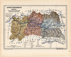 Map of Liptov County 1904 (3), county, Greater Hungary, original, kogutowicz elf, atlas