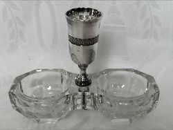 Antique christofle marked glass / silver-plated salt, pepper and toothpick holder reserved!
