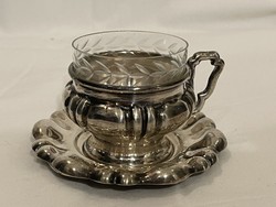 1 Forintról! Antik Ezüst kávés pohár eredeti üveg betéttel. 150 gramm