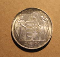 Horthy silver 5 pengő 1939