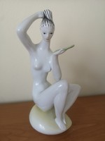 Zsolnay is a uniquely painted - full-length combing female nude figure