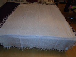 Beautiful antique large snow white noble silk damask tablecloth