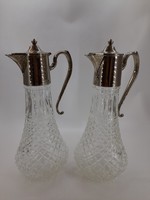Pair of English silver plated glass decanters