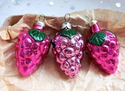 Old glass Christmas tree ornament with grapes 5.5cm 3pcs / pc