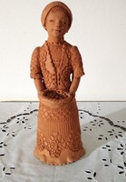 Elizabeth Illár: girl with basket of eggs - flawless terracotta statue!