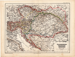 Osztrák - Magyar Monarchia térkép 1873, eredeti, német nyelvű, iskolai, atlasz, Kozenn, Magyarország