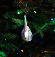 Retro glass Christmas tree decoration - silver mandolin guitar - figural stained glass ornament Christmas decoration
