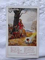 Old biczó andrás postcard / artist sheet monthly series, november balassa quote 1940s