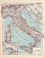 Olaszország térkép 1873, eredeti, német nyelvű, iskolai, atlasz, Kozenn, dél, Itália, Nápoly, Róma