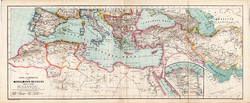 Mediterranean - basin map 1873, original, German language, school, atlas, kozenn, political