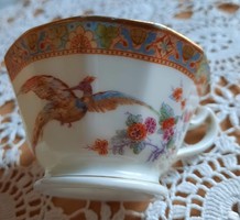Schlaggenwald porcelain coffee cup with bird, floral decor, sticker decoration.