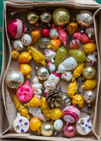 Mini üveg karácsonyfadísz csomag - 50+db - jegesmedve, baba, gombák, gyümölcsök, kukorica