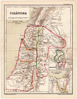 Palesztína térkép 1873, eredeti, német nyelvű, iskolai, atlasz, Kozenn, Jeruzsálem, Ázsia, Szentföld
