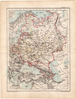 Oroszország térkép 1873, eredeti, német nyelvű, iskolai, atlasz, Kozenn, Kaukázus, Európa