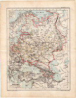 Russia map 1873, original, German language, school, Atlas, Kozenn, Caucasus, Europe
