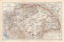 Nagy - Magyarország térkép 1873, eredeti, német nyelvű, iskolai, atlasz, Kozenn, korona