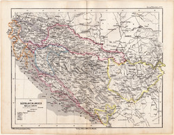 Délszláv országok térkép 1873, eredeti, német nyelvű, iskolai, atlasz, Kozenn, Balkán, Szlavónia