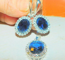 Set of London blue crystal stones with white gold gold filled earrings and pendants
