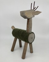 Scandinavian handcrafted Christmas tree carving deer sculpture figurine in vintage style for design design