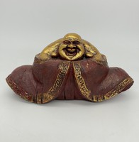 Gilded laughing handicraft happy buddha statue figurine wood effect oriental chinese japanese china