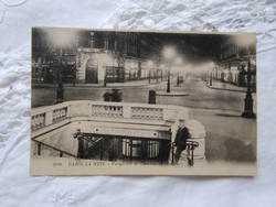 Antique French cityscape postcard / greeting card Paris at night, street view metropolitan metro station 1910