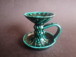 Retro industrial artist green glazed ceramic candle holder marked vm - ep