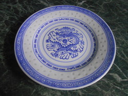 Kínai kistányér porcelán rizsszemes sárkány mintával kék fehér 20 cm