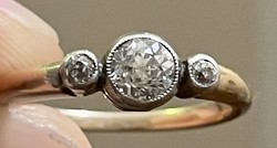 1 Forintról! Antik Button Magyar Briliáns gyűrű 14k Arany, 2,5 gr, 0,4 ct jó minőségű Briliánssal!