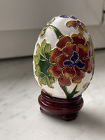 Beautiful collectible enamel chinese egg with wooden holder.