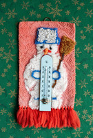 Retro téli falidísz - hóemberes suba, hőmérő - karácsonyi dekoráció