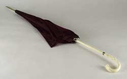 1G818 Régi működő bordó esernyő sétabot 86 cm