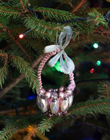Régi Gablonz üveggyöngy és zsenília dísz kosár - retro karácsonyfadísz, karácsonyi dekoráció
