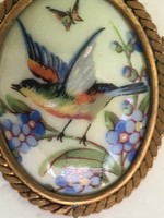 Francia Limoges Porcelán Bross Madár Pillangó Ritka Antik