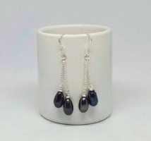 Cultured Black Pearl Earrings with 4 7x9mm Drop Beads