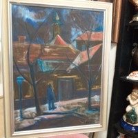 Attila Korényi is a contemporary. Street view of Szentendre. Oil on canvas painting