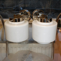 Bauhaus - art deco - streamline nickel plated wall bracket renovated - milk glass cylinder hood