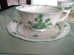 Herend porcelain coffee-cappuccino green nanking patterned cups with beautiful hand painting from 1943.