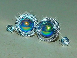 Titánium szivárvány -Láng Aura kvarc Gyöngy Tibeti Ezüst Fülbevaló
