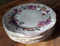 Kézzel festett Zsolnay pillangós mintás süteményes tányér, 6 db