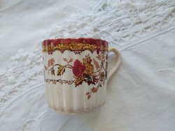 Antik Adderley kontúrmatricás, kézzel színezett, virágos fajansz kávés csésze